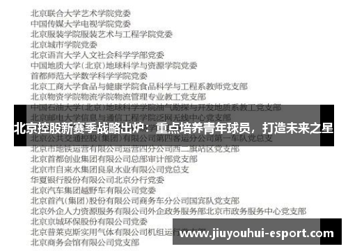 北京控股新赛季战略出炉：重点培养青年球员，打造未来之星